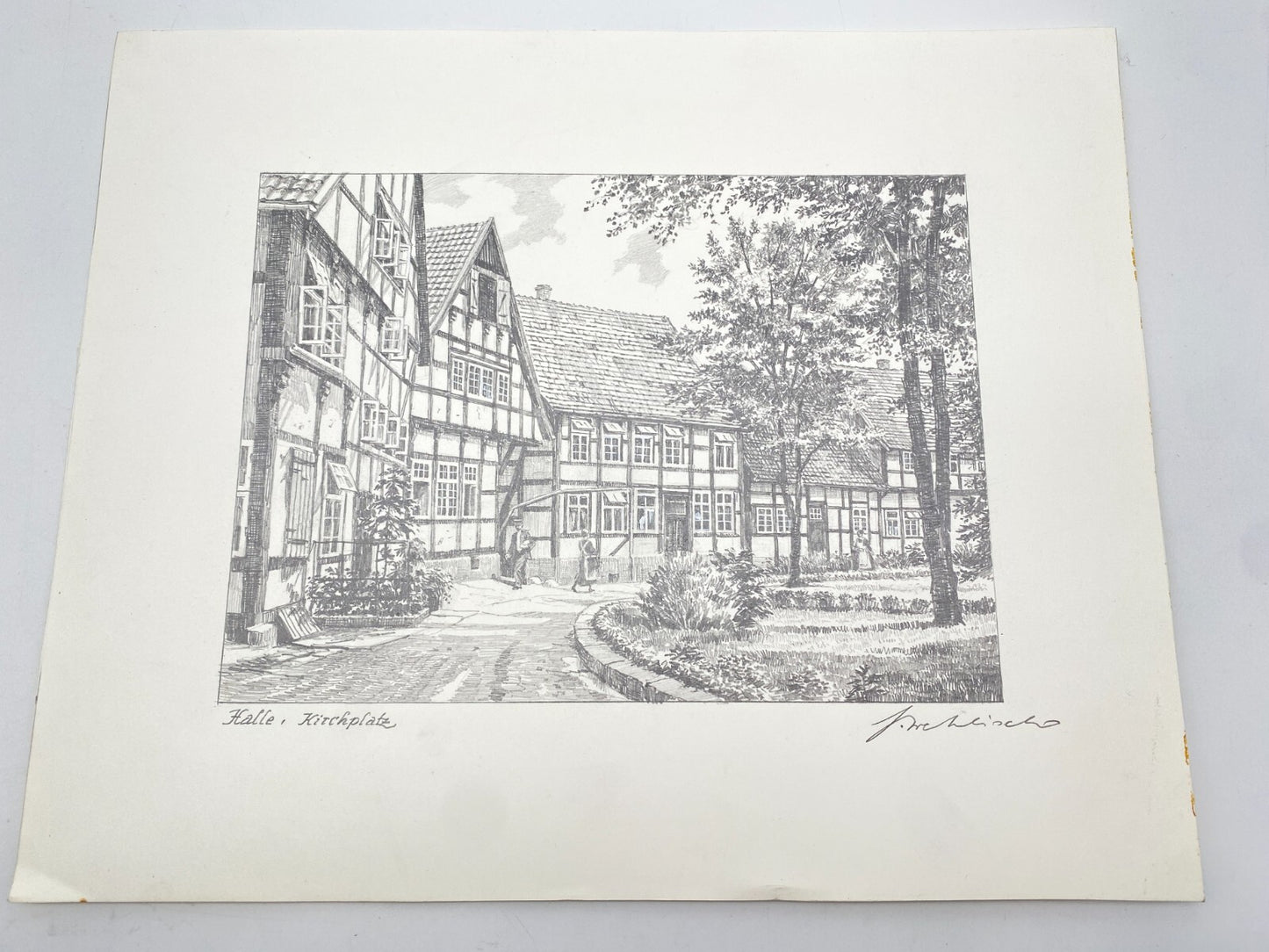 DEUTSCHER KÜNSTLER HEINZ WEHLISCH ZEICHNUNG HALLE KIRCHPLATZ HANDSIGNIERT