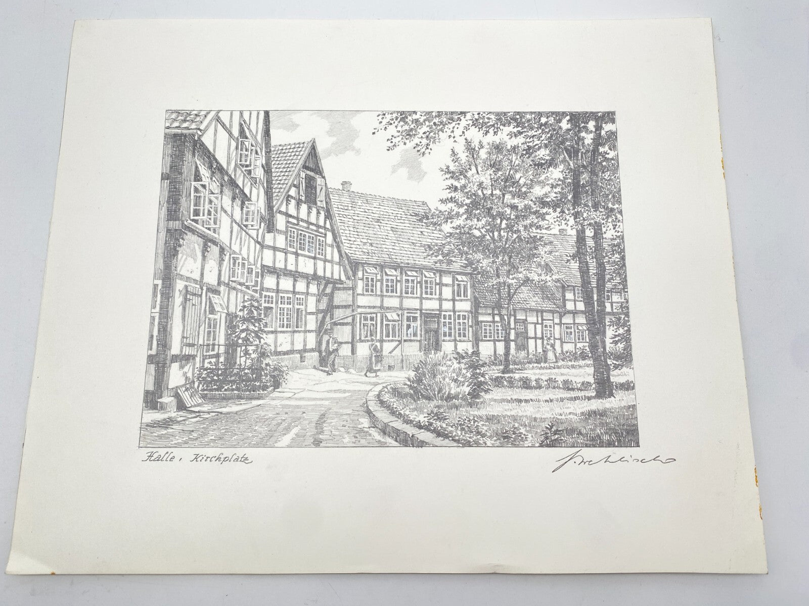 DEUTSCHER KÜNSTLER HEINZ WEHLISCH ZEICHNUNG HALLE KIRCHPLATZ HANDSIGNIERT