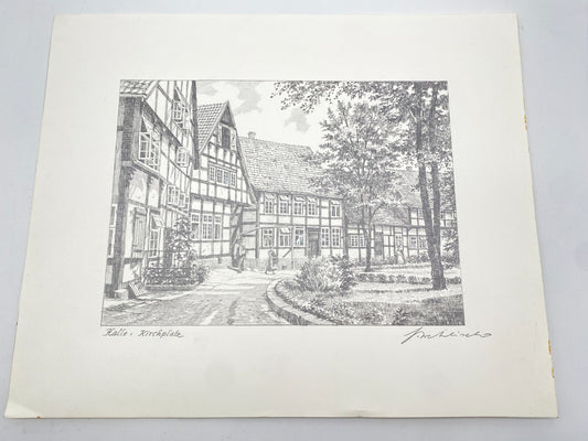 DEUTSCHER KÜNSTLER HEINZ WEHLISCH ZEICHNUNG HALLE KIRCHPLATZ HANDSIGNIERT