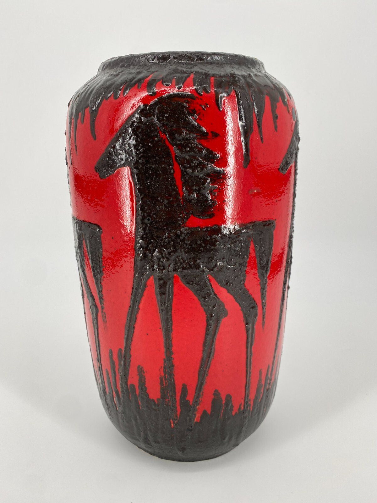 * VASE FAT LAVA SCHEURICH PFERD ROT SCHWARZ WEST GERMANY VINTAGE