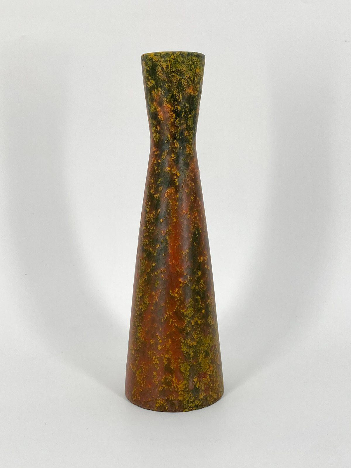 * VASE KERAMIK FAT LAVA GLASUR ROT GRÜN KONKAV VINTAGE