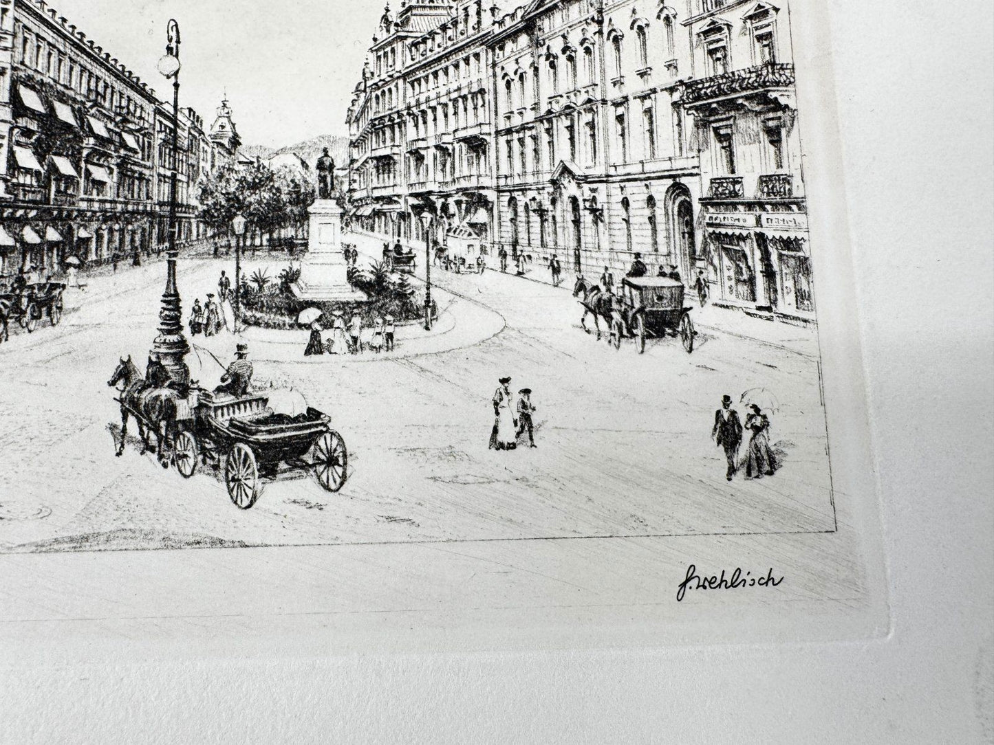 * HEINZ WEHLISCH ORIGINAL RADIERUNG LEOPOLDPLATZ UM 1905 ANSICHT