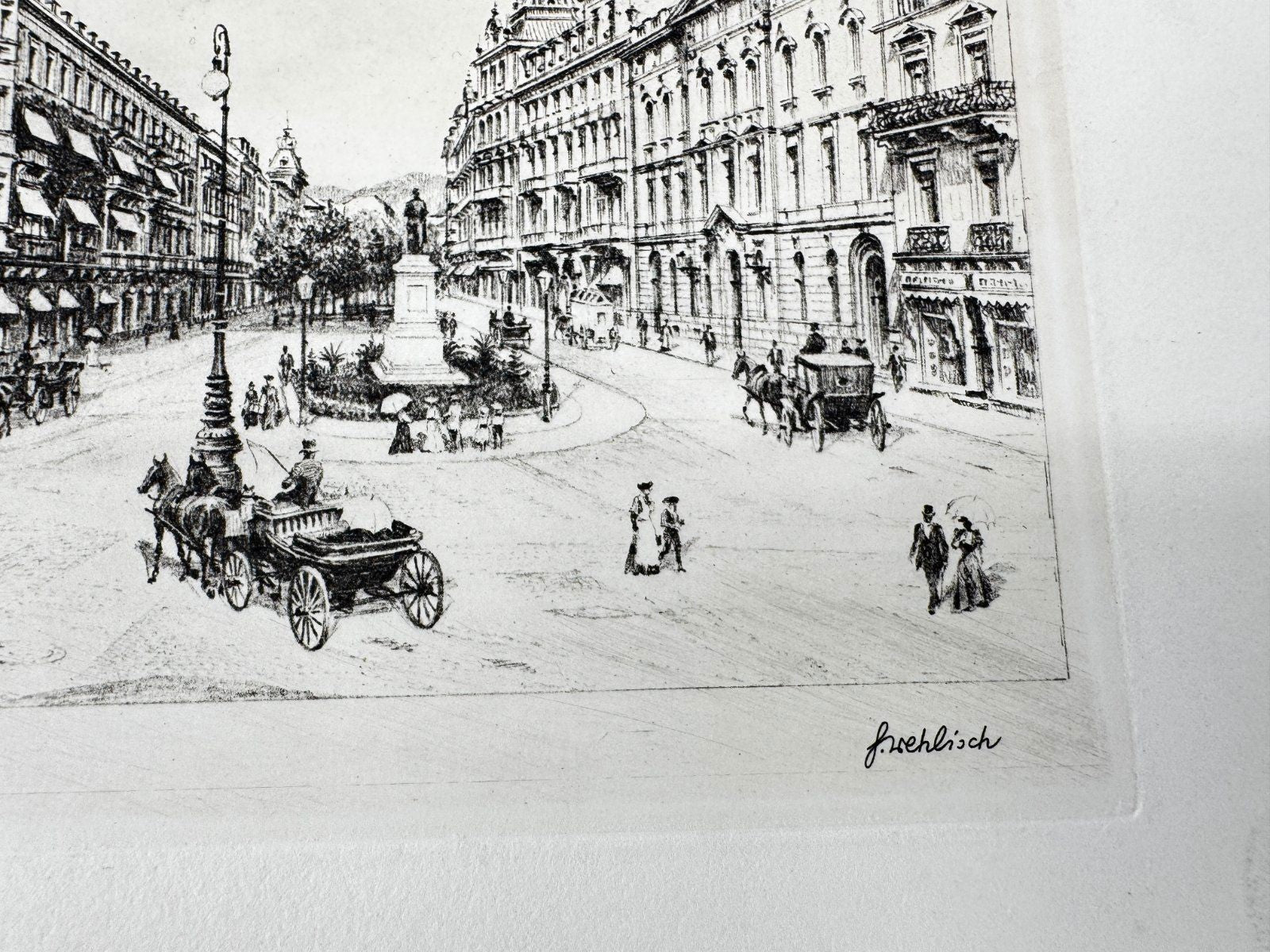 * HEINZ WEHLISCH ORIGINAL RADIERUNG LEOPOLDPLATZ UM 1905 ANSICHT
