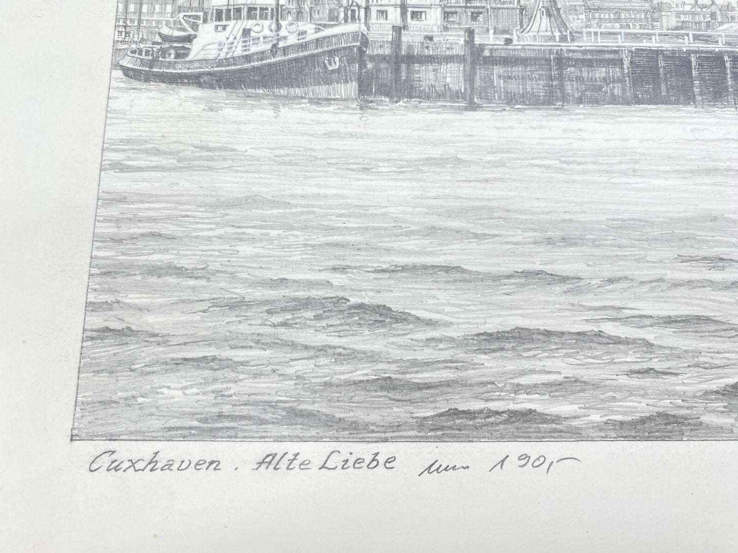 DEUTSCHER KÜNSTLER HEINZ WEHLISCH ZEICHNUNG CUXHAVEN ALTE LIEBE UM 1901 SIGNIERT