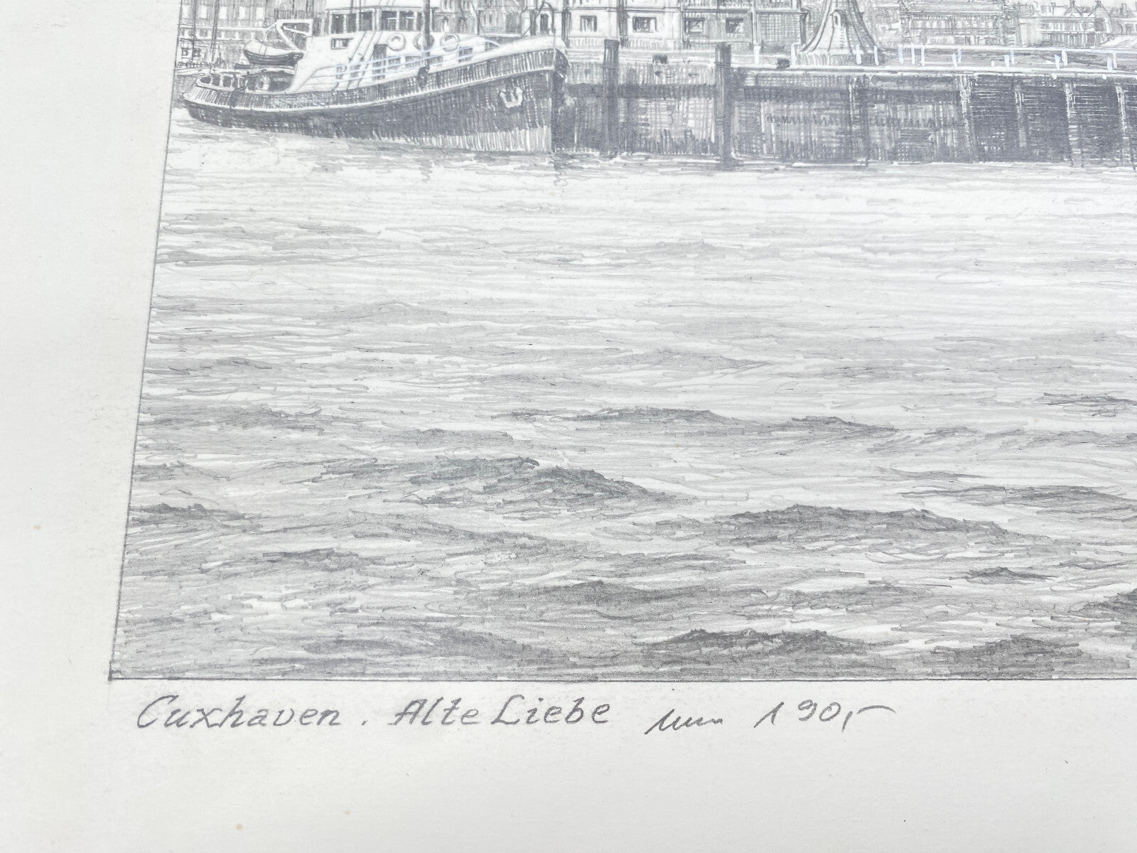 DEUTSCHER KÜNSTLER HEINZ WEHLISCH ZEICHNUNG CUXHAVEN ALTE LIEBE UM 1901 SIGNIERT