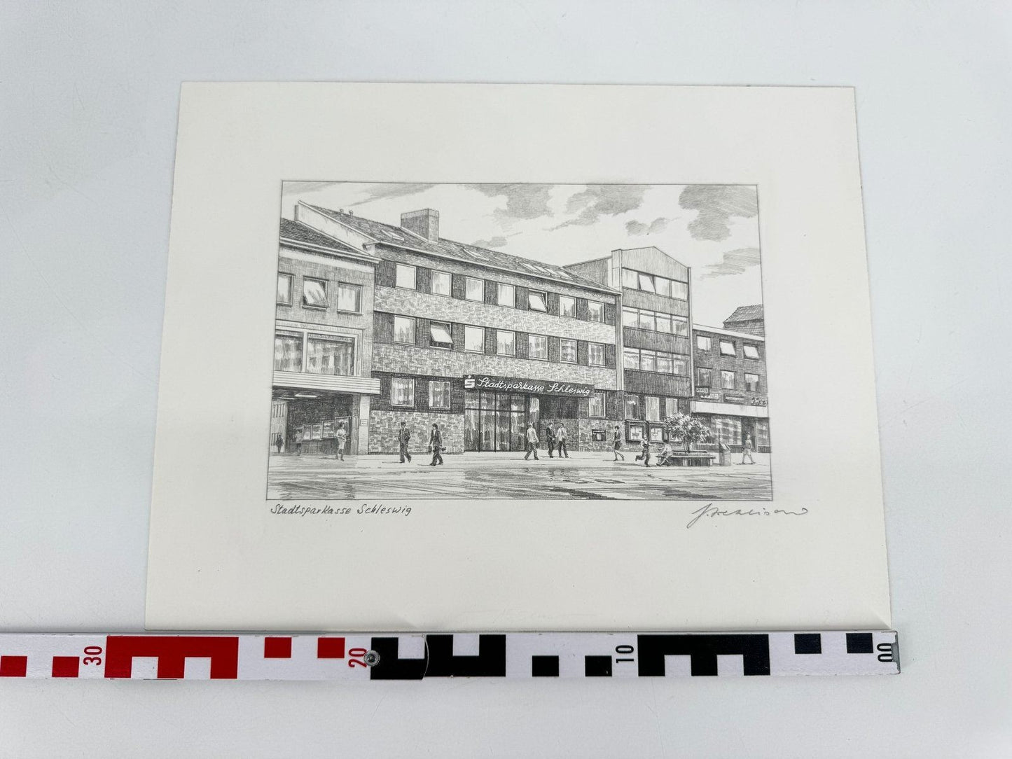 * HEINZ WEHLISCH ZEICHNUNG STADTSPARKASSE SCHLESWIG ANSICHT SIGNI