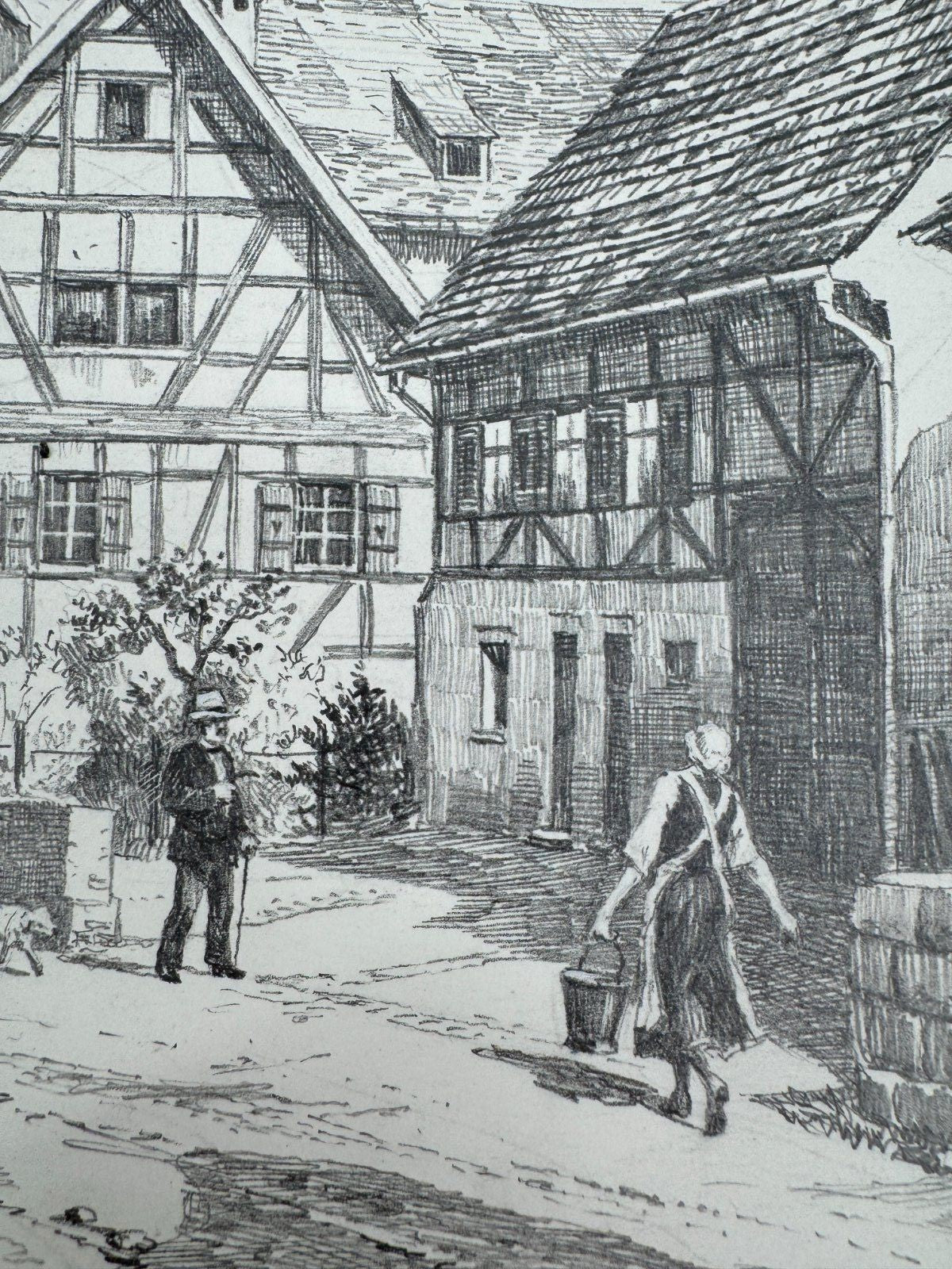 * HEINZ WEHLISCH ZEICHNUNG ONSTMETTINGEN KIRCHE 1910 ANSICHT SIGN