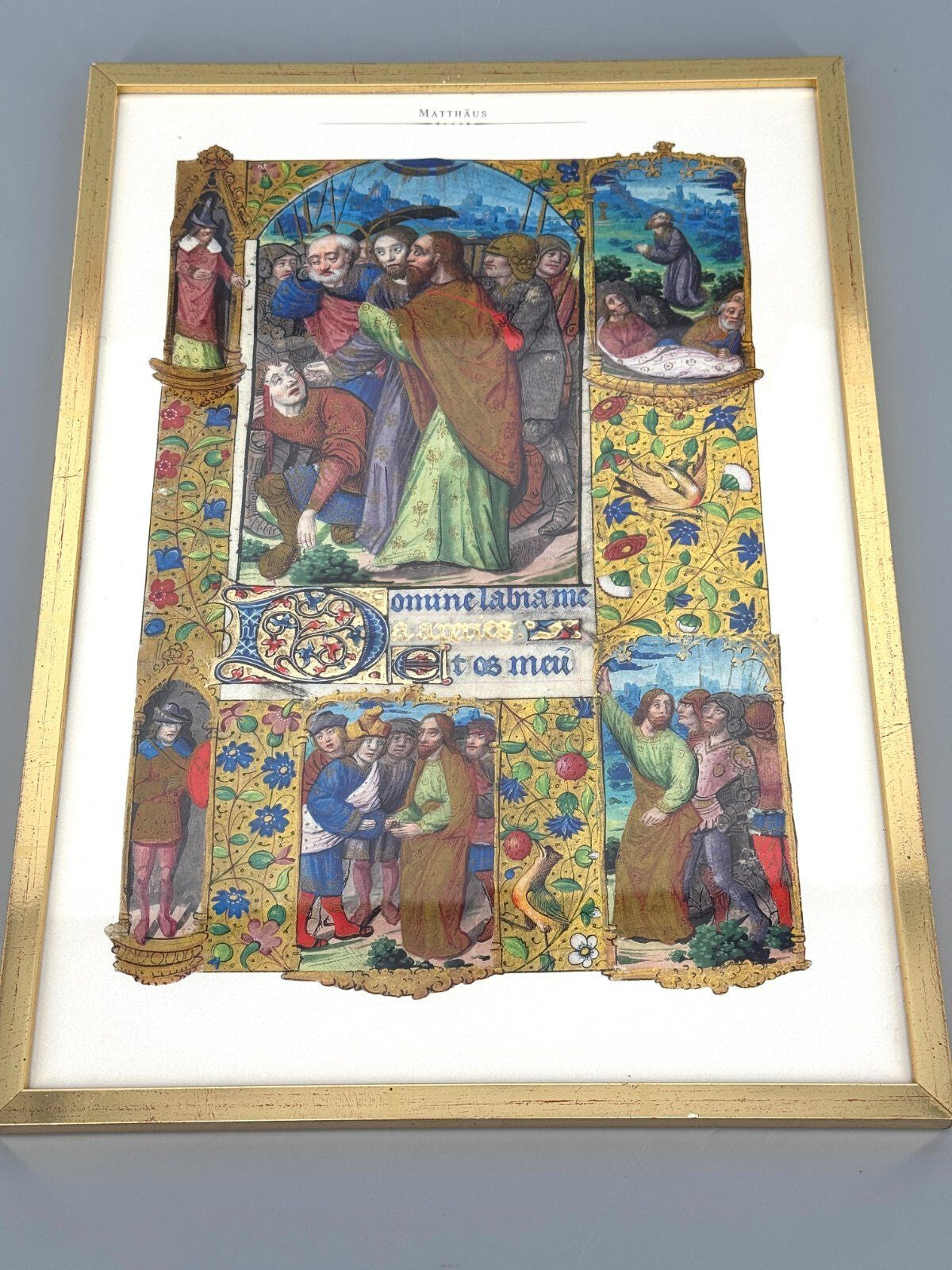 *2x KUNSTDRUCK BIBEL SCHÖPFUNG WELT GOLDFARBIG EVANGELIUM MATTHÄU
