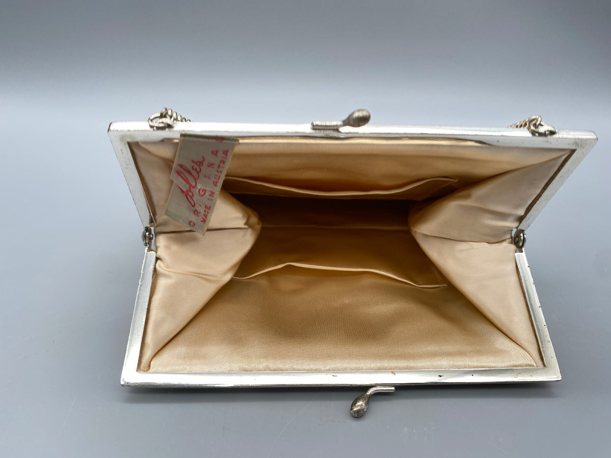 ORIGINAL JOLLES PERLEN MESSING ABEND HANDTASCHE TASCHE BÜGELTASCHE 1950ER JAHRE
