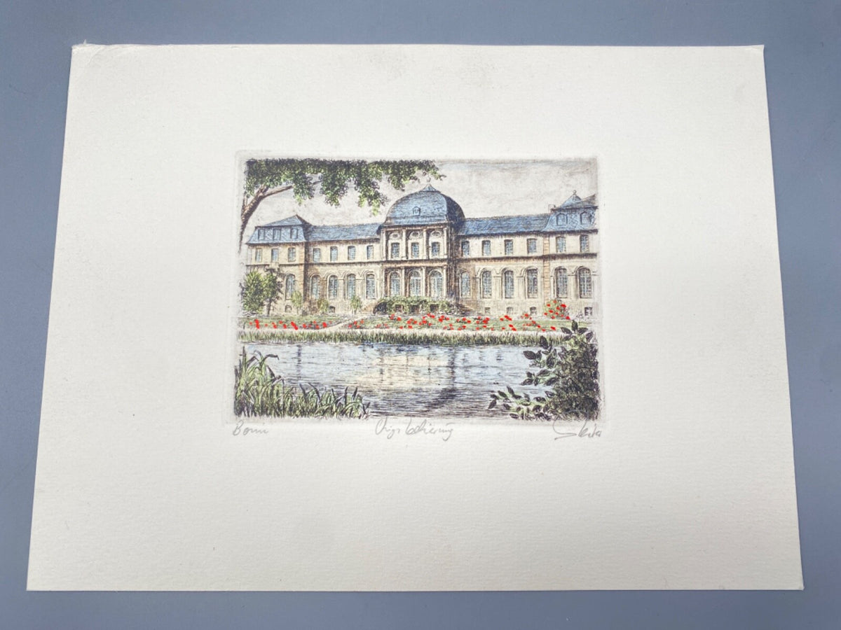 RADIERUNG BONN POPPELSDORFER SCHLOSS CLEMENSRUHE HANDSIGNIERT
