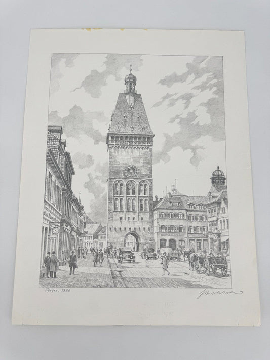 * HEINZ WEHLISCH ZEICHNUNG SPEYER UM 1929 ANSICHT SIGNIERT