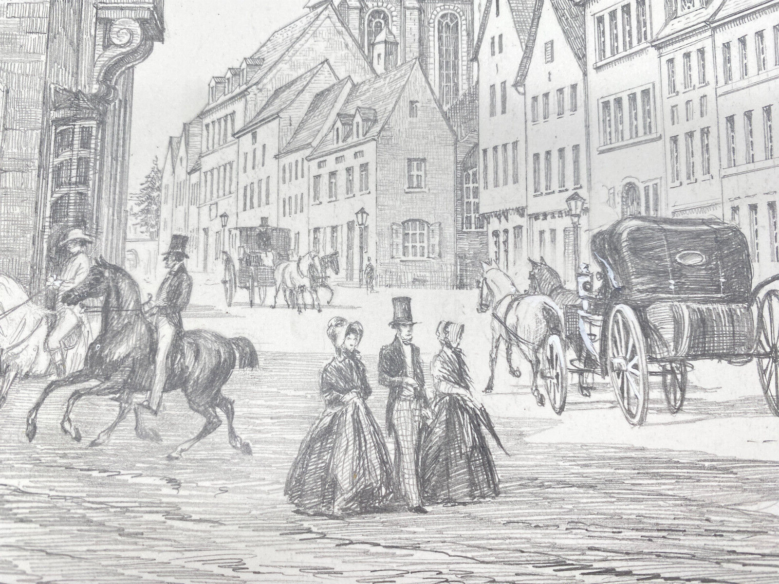 HEINZ WEHLISCH  ZEICHNUNG DÜREN MARKTPLATZ UM 1810 ORIGINAL HANDSIGNIERT