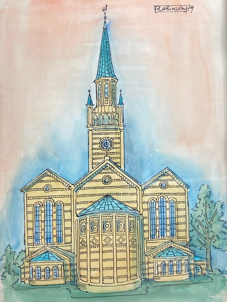 * ZEICHNUNG KOLORIERT BERLIN ST. MATTHÄUS KIRCHE 1979 SIGNIERT ROBINSEN