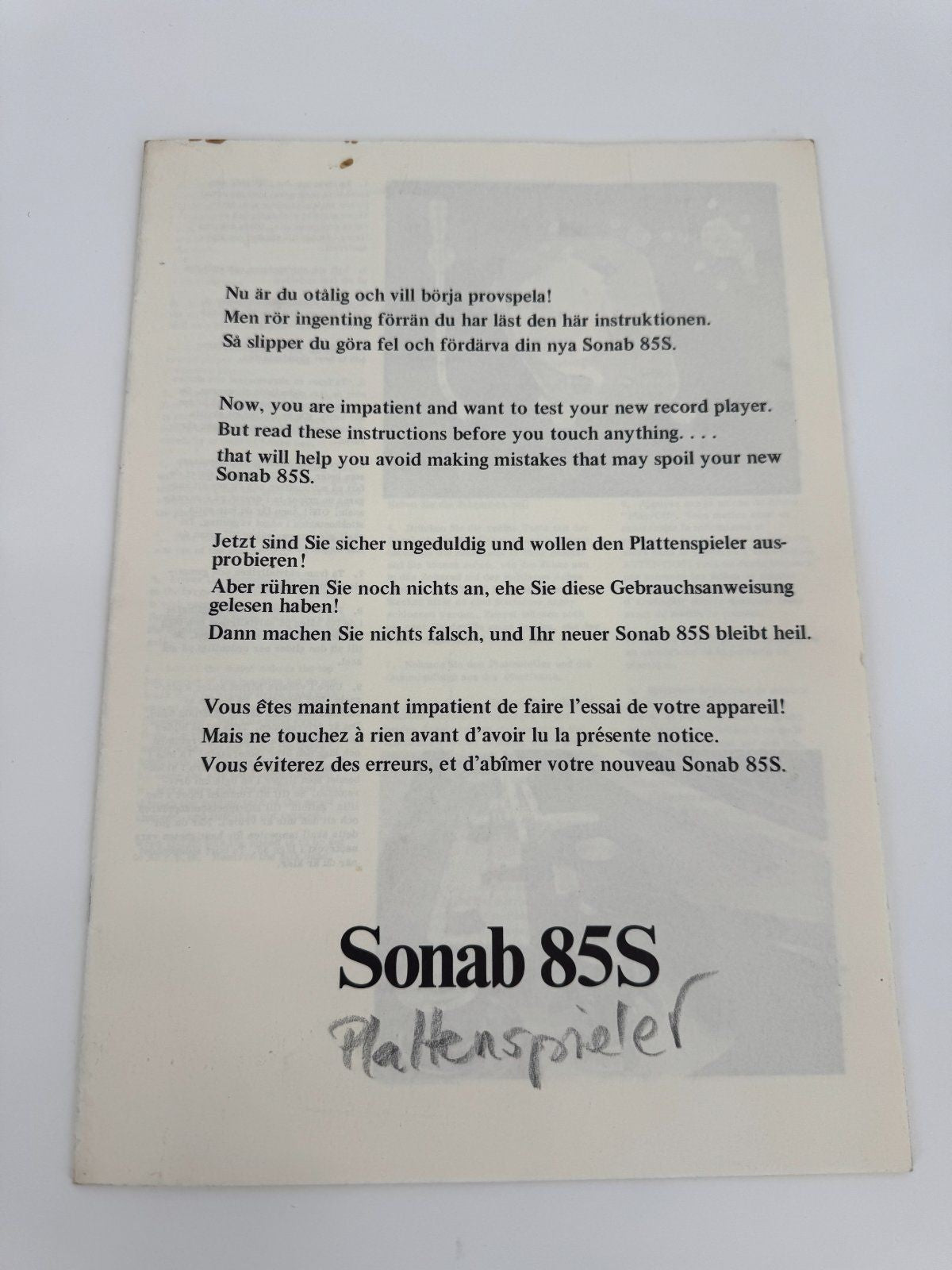 SONAB 85S HIFI PLATTENSPIELER JAPAN VINTAGE 70ER RETRO TOP
