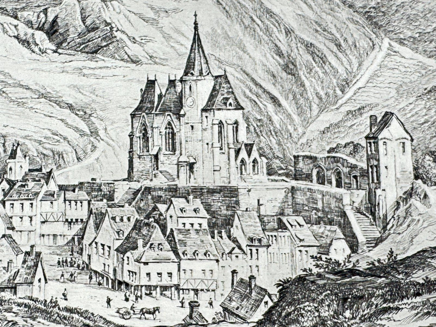* HEINZ WEHLISCH RADIERUNG TRARBACH 1840 ANSICHT SIGNIERT