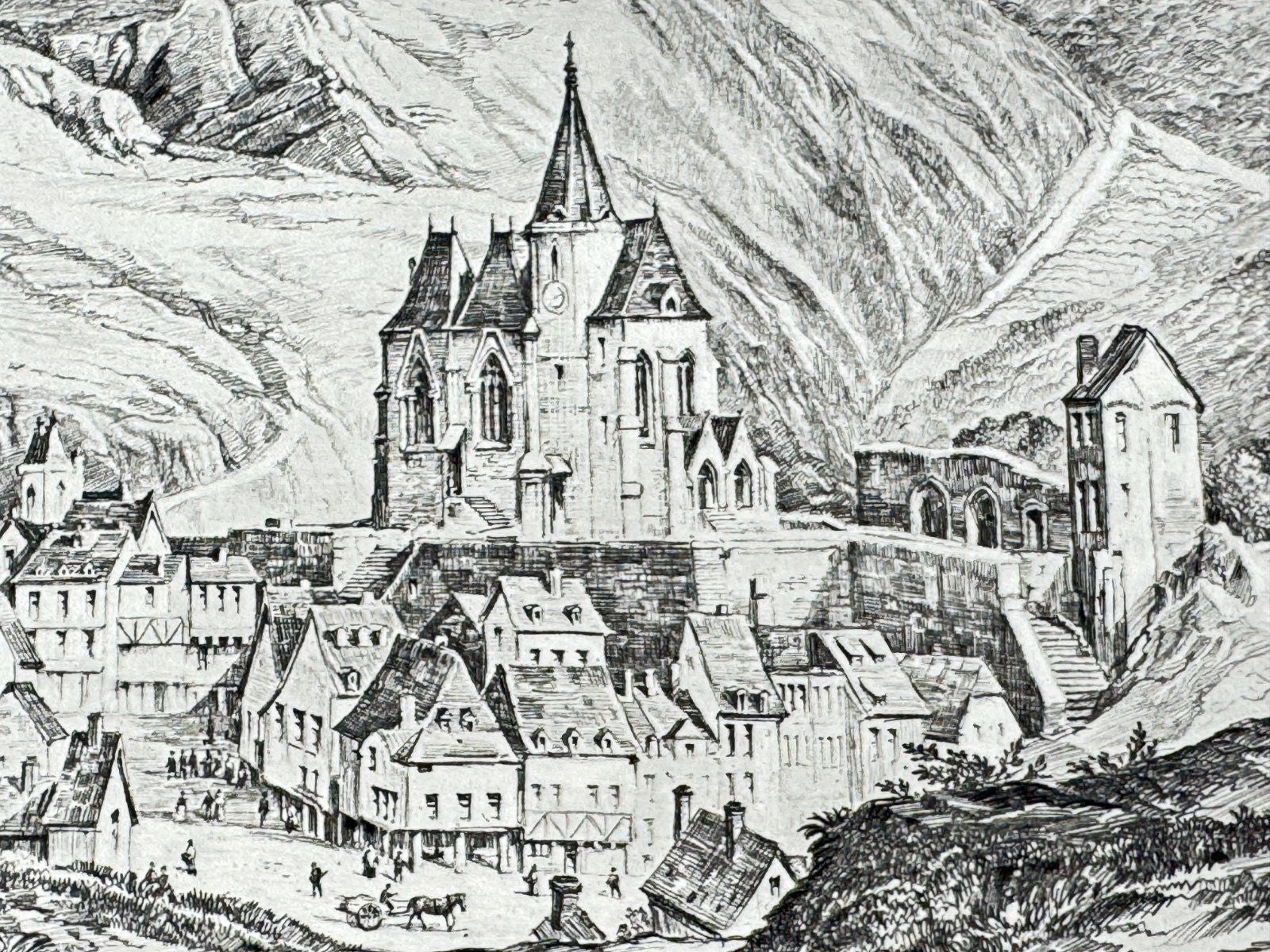 * HEINZ WEHLISCH RADIERUNG TRARBACH 1840 ANSICHT SIGNIERT