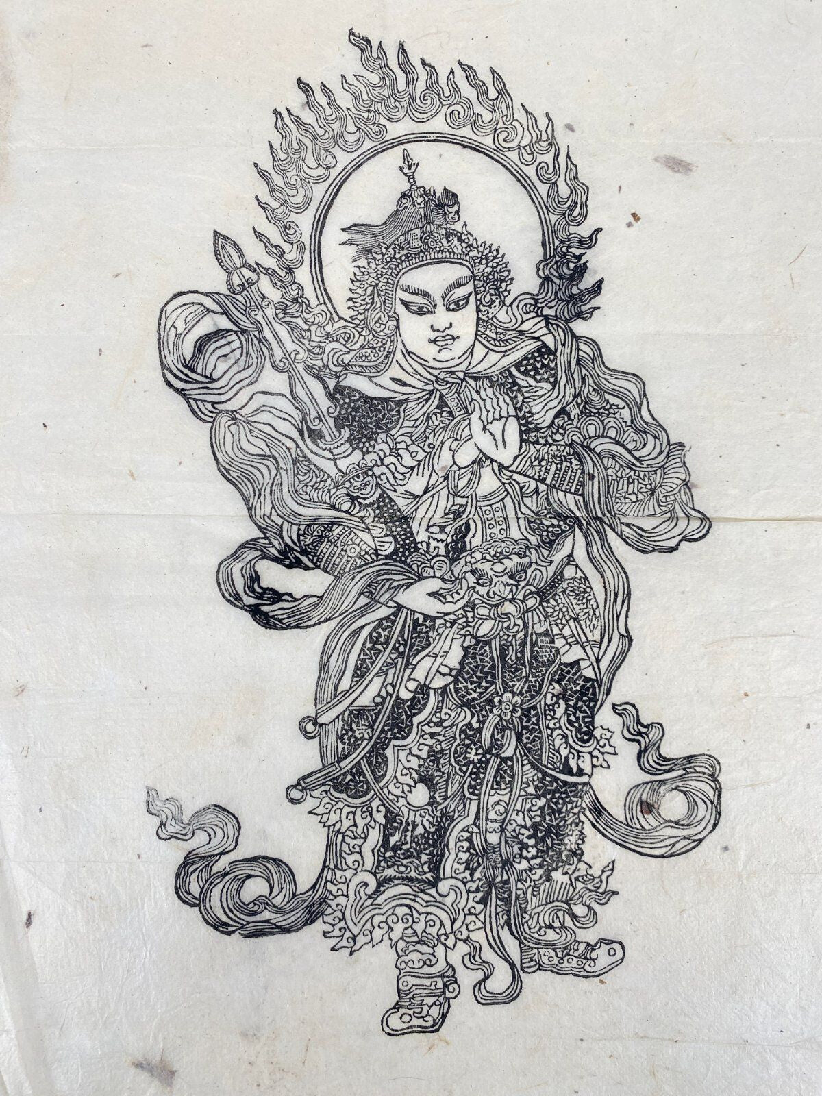 * HOLZSCHNITT BUDDHA BISHAMON GOTTHEIT DRUCK GRAFIK ASIEN