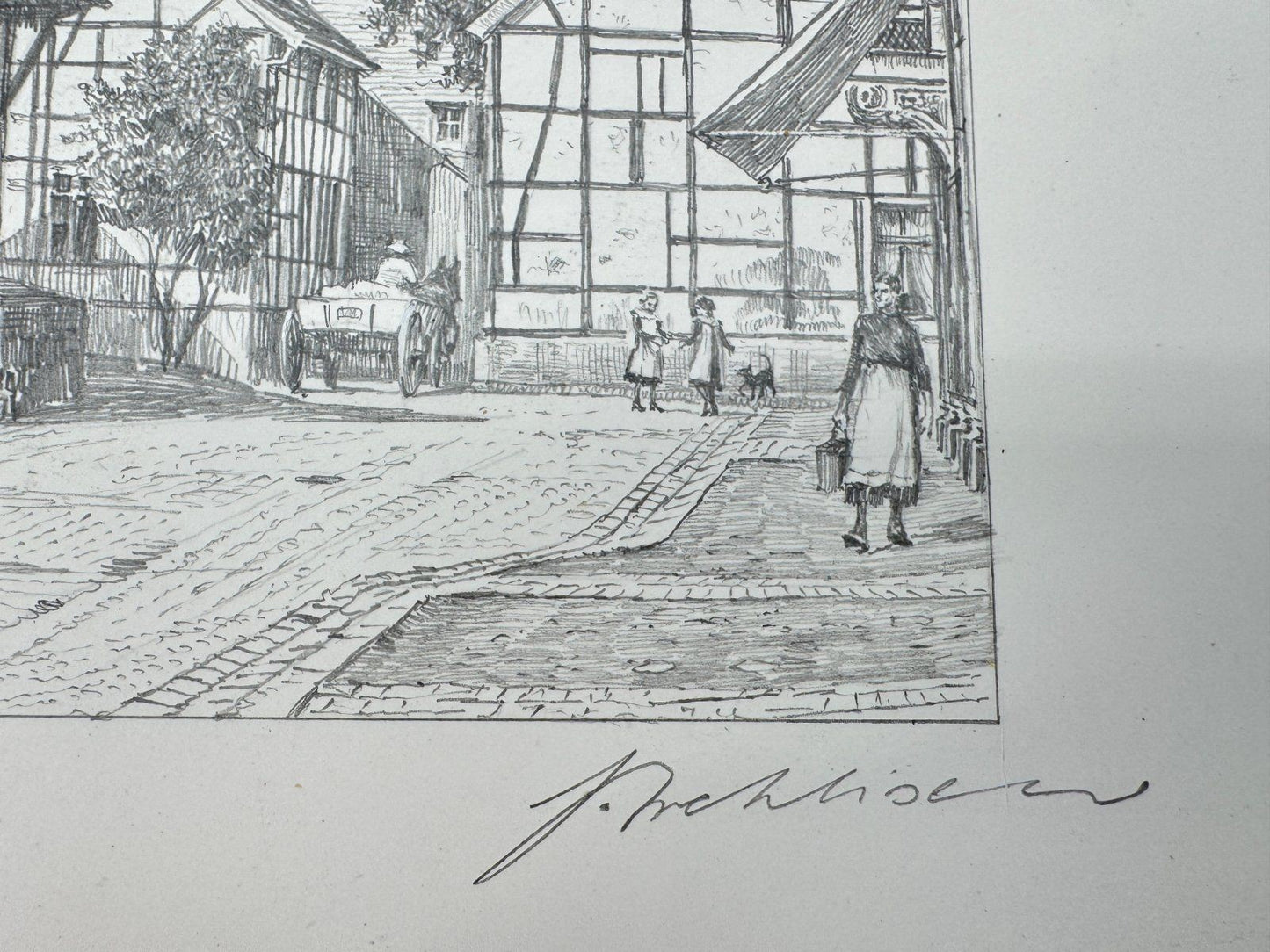 * HEINZ WEHLISCH ZEICHNUNG WITTEN RUHR ALTER WINKEL ANSICHT SIGNI
