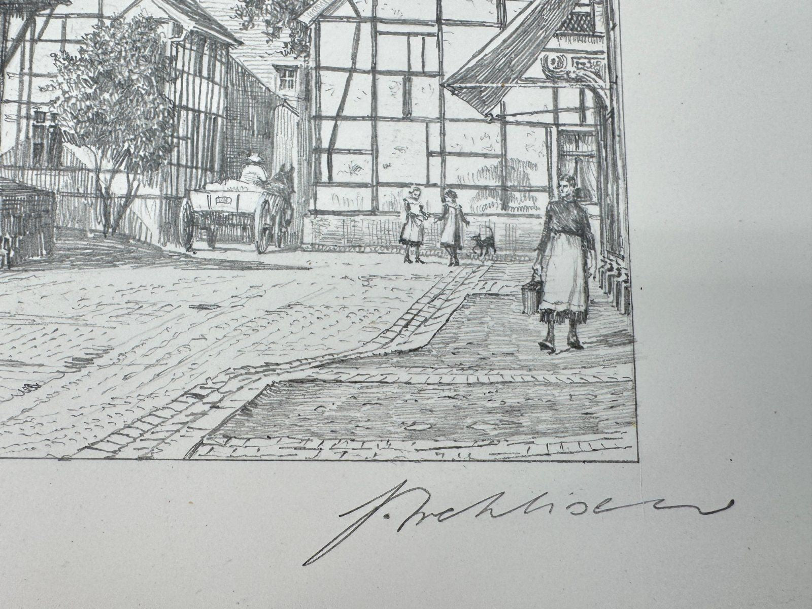 * HEINZ WEHLISCH ZEICHNUNG WITTEN RUHR ALTER WINKEL ANSICHT SIGNI