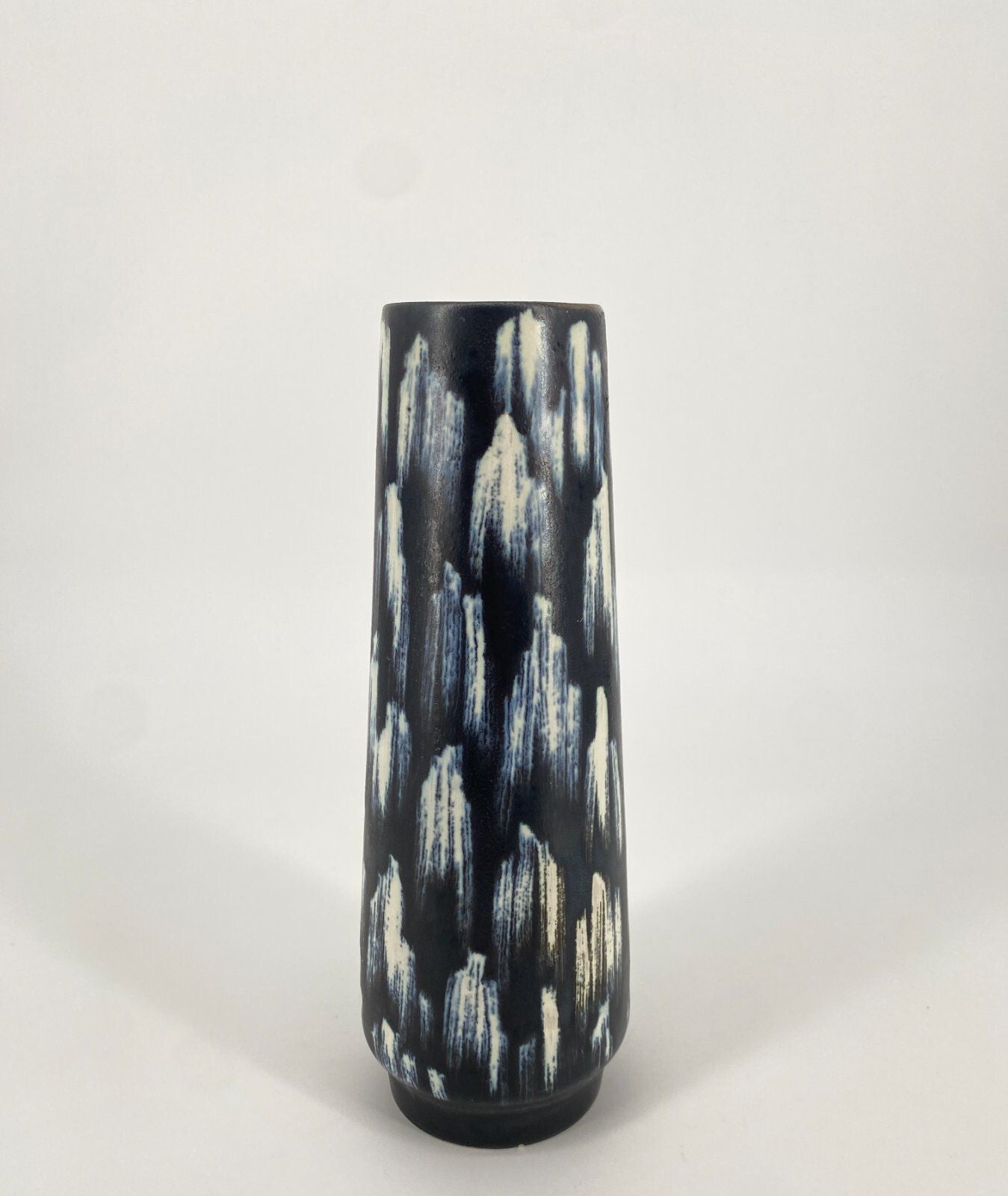 * VASE KERAMIK BLAU WEIß 31,5 CM VINTAGE MID CENTURY VINTAGE