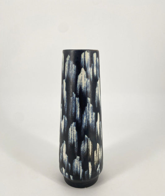 * VASE KERAMIK BLAU WEIß 31,5 CM VINTAGE MID CENTURY VINTAGE