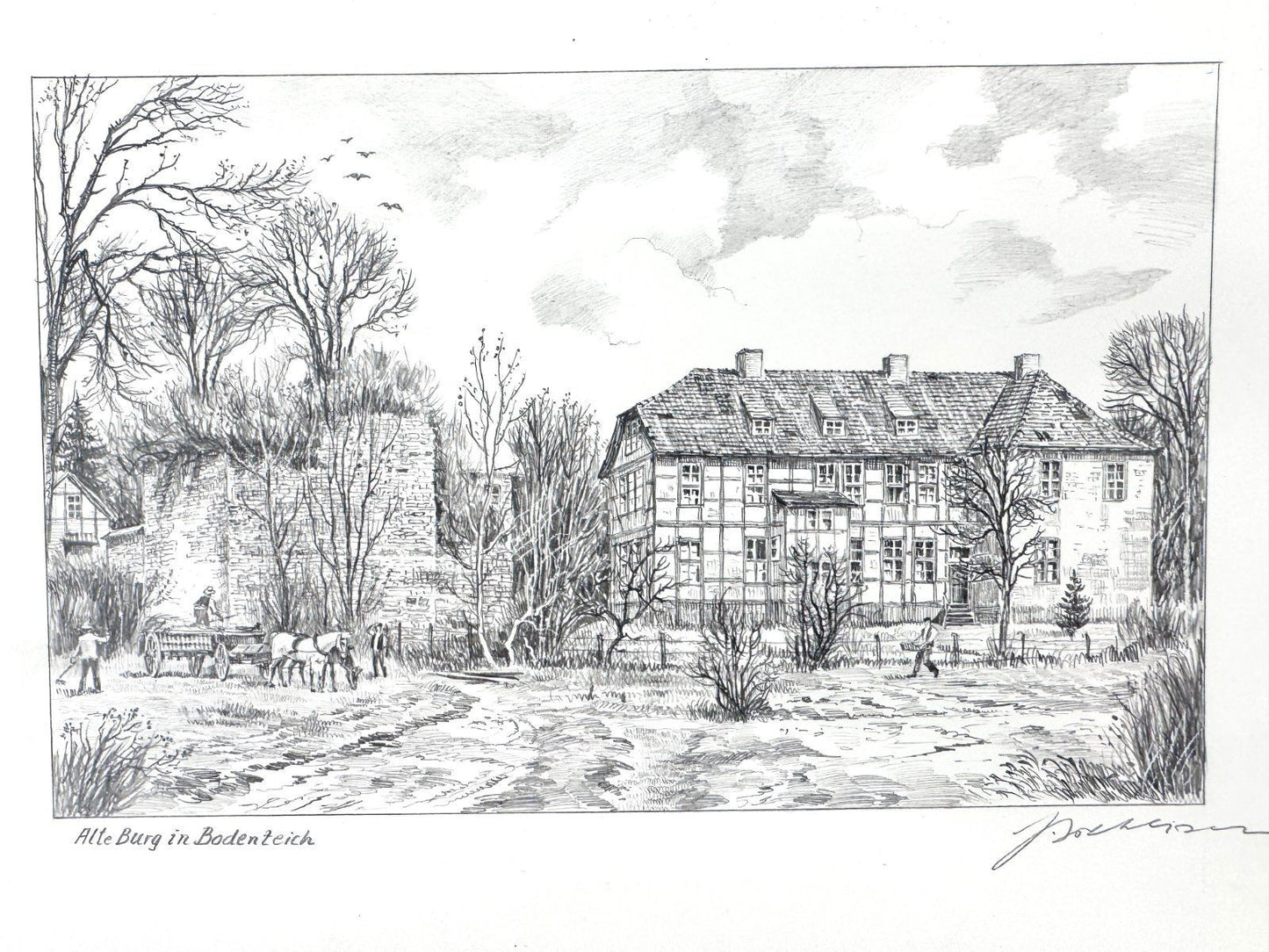 * GRAFIK ZEICHNUNG BAD BODENTEICH ALTE BURG 19 JH WEHLISCH