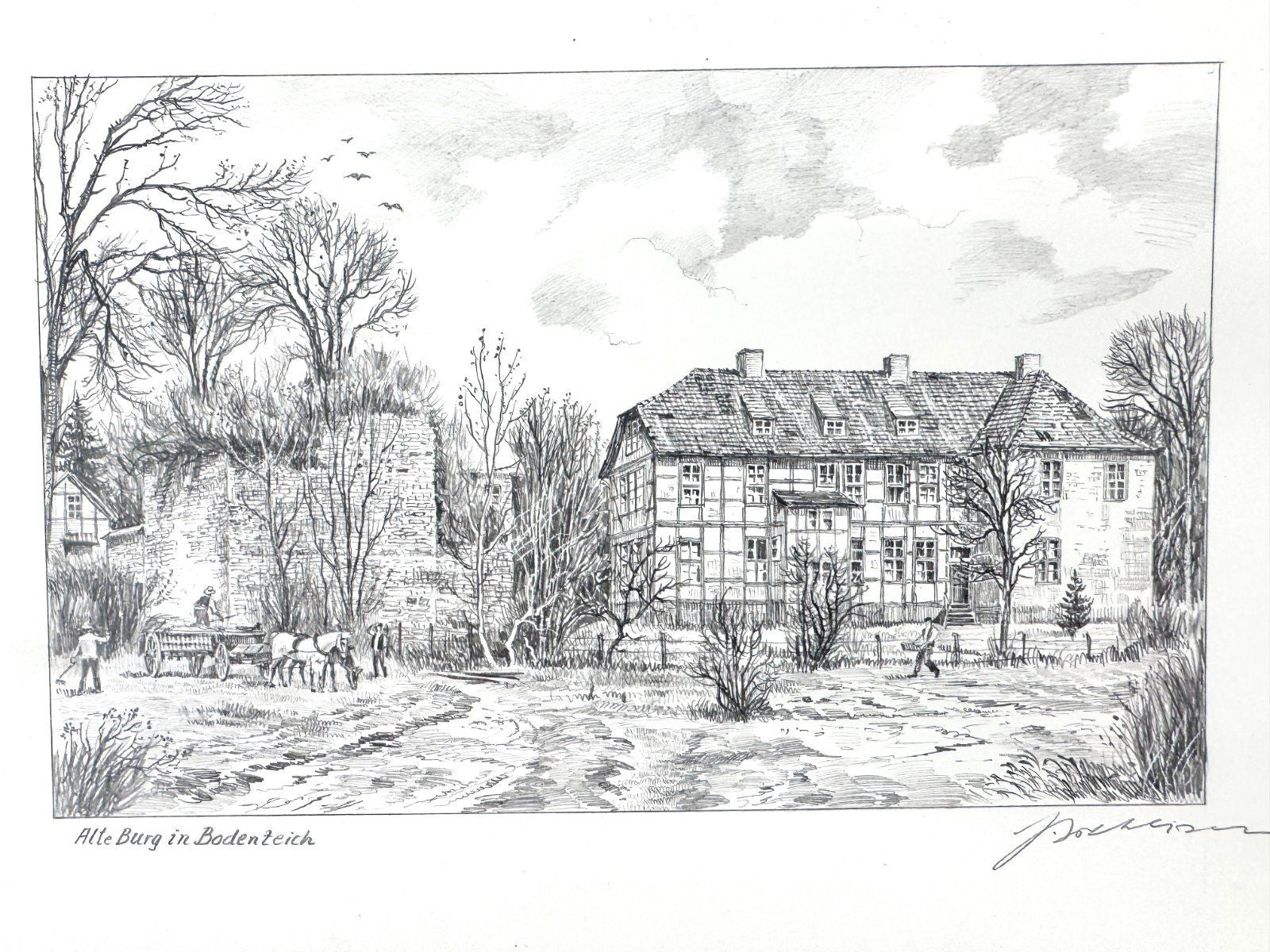 * GRAFIK ZEICHNUNG BAD BODENTEICH ALTE BURG 19 JH WEHLISCH