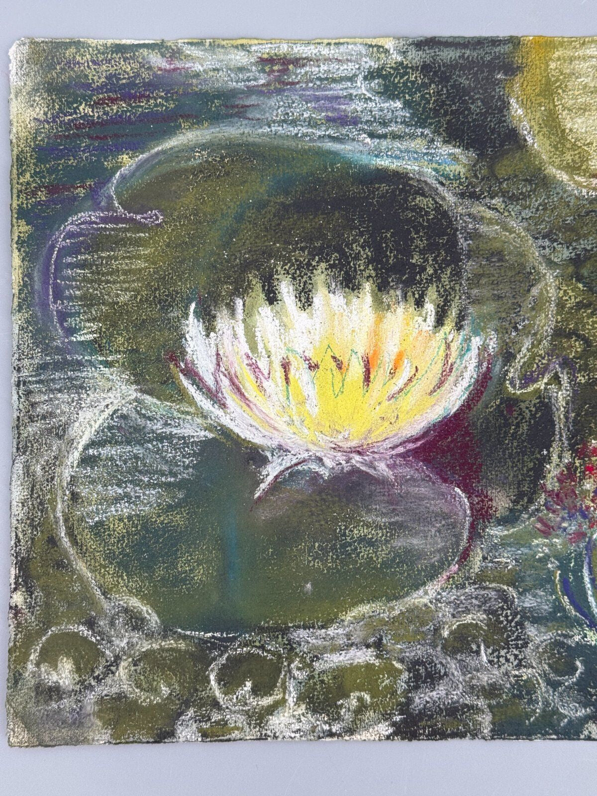 *PASTELLGEMÄLDE HELENA GEESE WEIßE SEEROSE 1990 SIGNIERT IMPRESSIONISTISCH