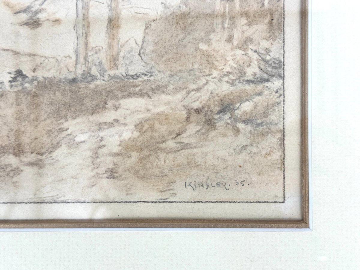 *ZEICHNUNG NELSON KINSLEY WALDLANDSCHAFT 1935 SIGNIERT GRAFIK