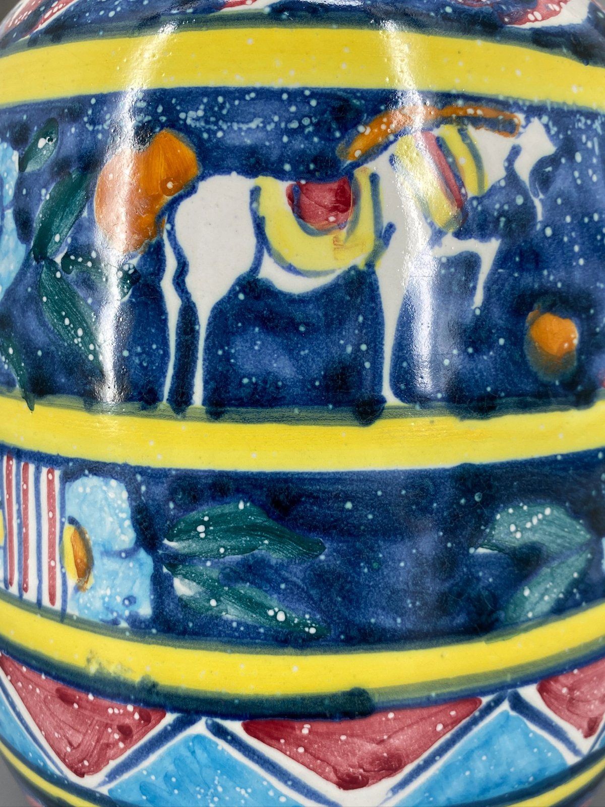 * KRUG KERAMIK HANDBEMALT TÖPFERKUNST VASE KARAFFE BUNT ITALIEN