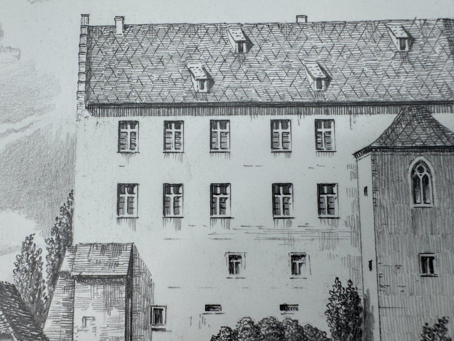 * HEINZ WEHLISCH ZEICHNUNG SCHLOß ASCHACH KISSINGEN ANSICHT SIGNI