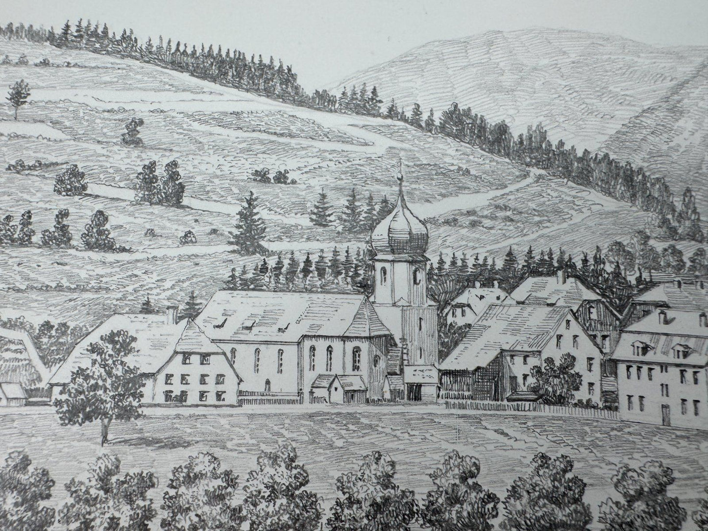 * HEINZ WEHLISCH ZEICHNUNG HINTERZARTEN UM 1890 ANSICHT SIGNIERT