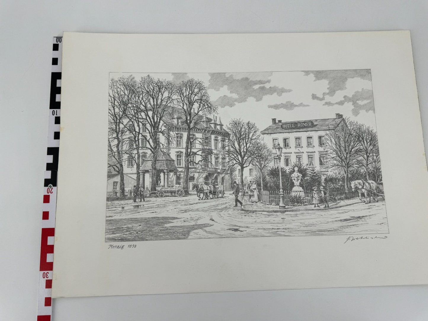 * HEINZ WEHLISCH ZEICHNUNG MERZIG 1898 ANSICHT SIGNIERT
