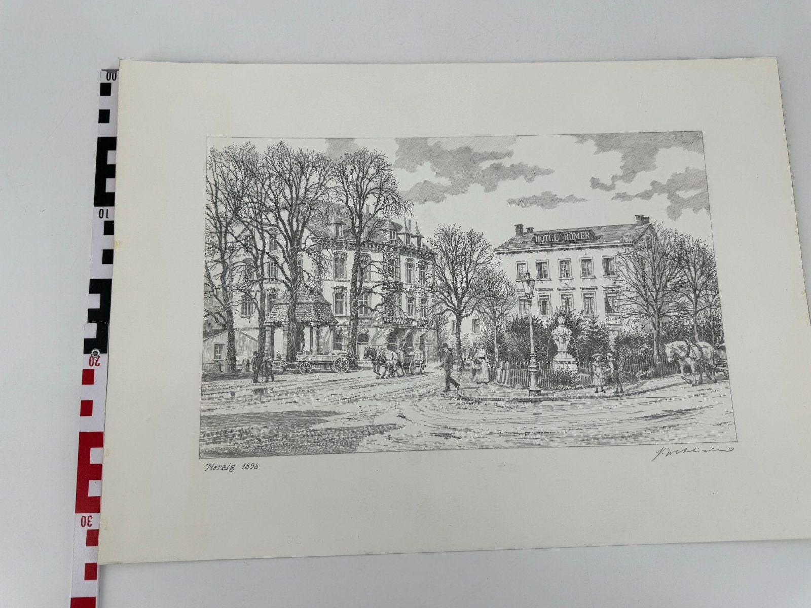 * HEINZ WEHLISCH ZEICHNUNG MERZIG 1898 ANSICHT SIGNIERT