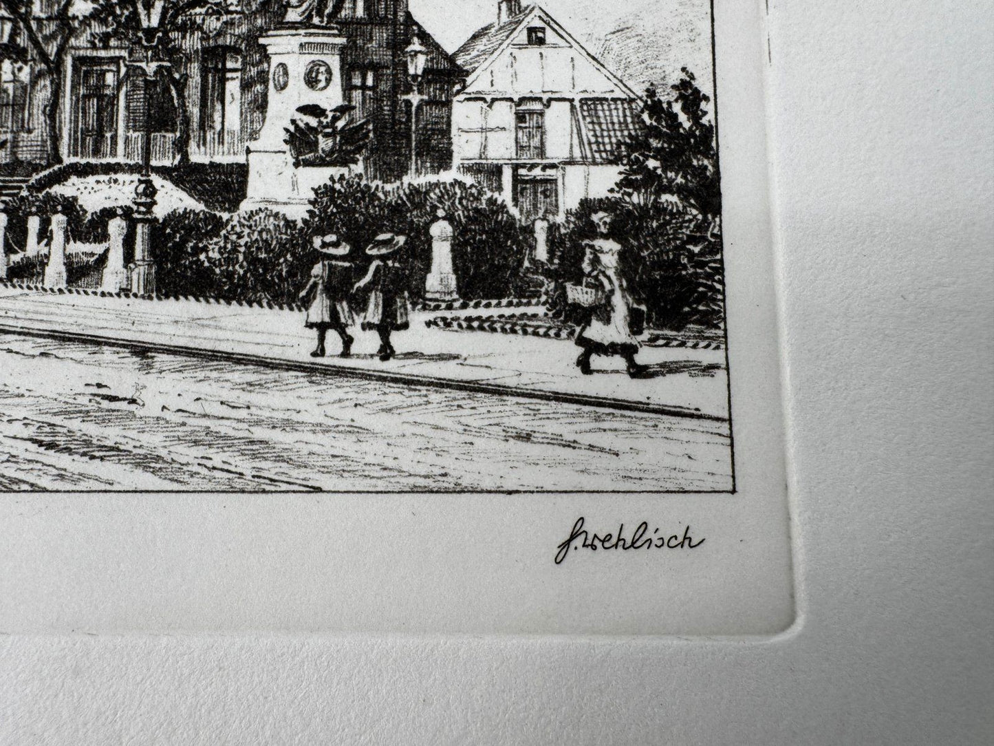 * HEINZ WEHLISCH ORIGINAL RADIERUNG CUXHAVEN DÖLLES HOTEL 1900 ANSICHT AK
