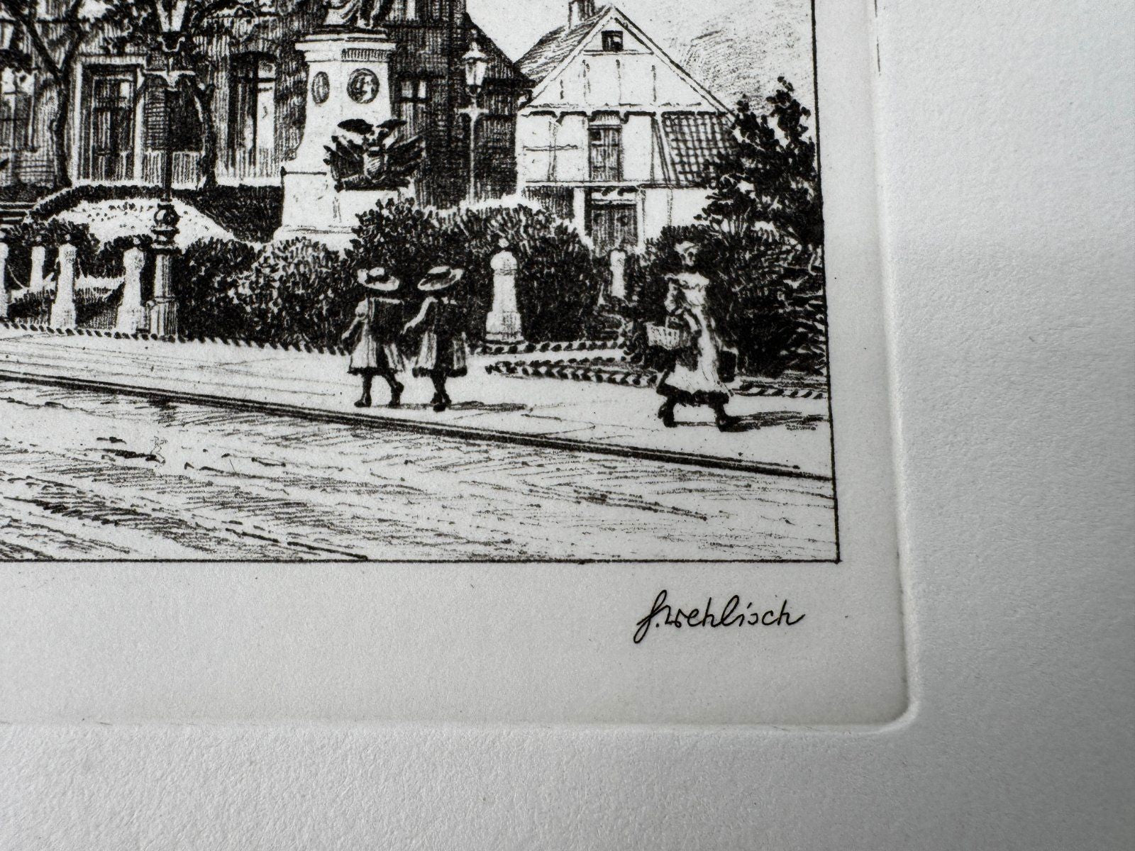 * HEINZ WEHLISCH ORIGINAL RADIERUNG CUXHAVEN DÖLLES HOTEL 1900 ANSICHT AK