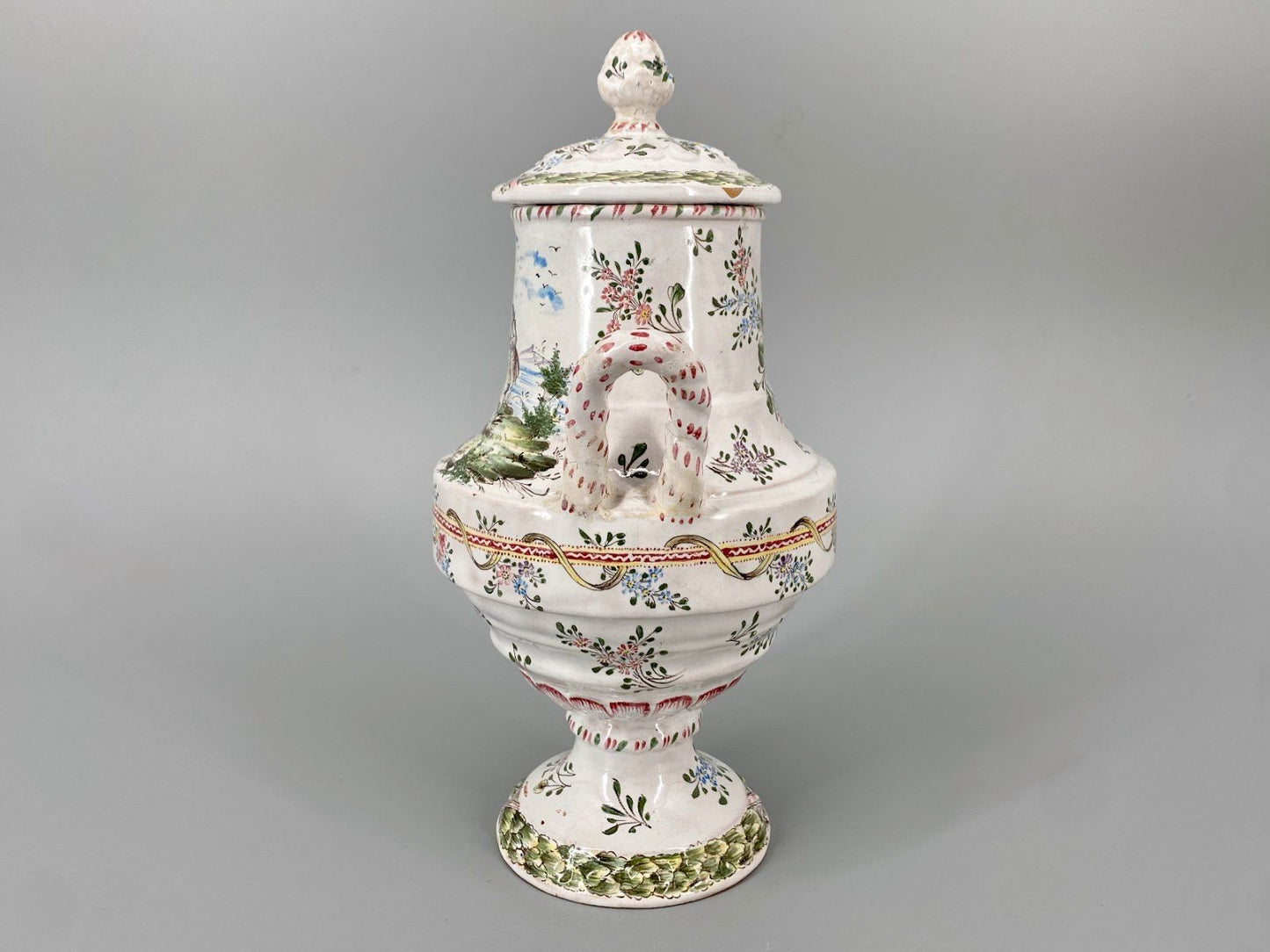 * DECKELVASE ROKOKO FLORAL ROMANTISCHE SZENE KERAMIK ANTIK 