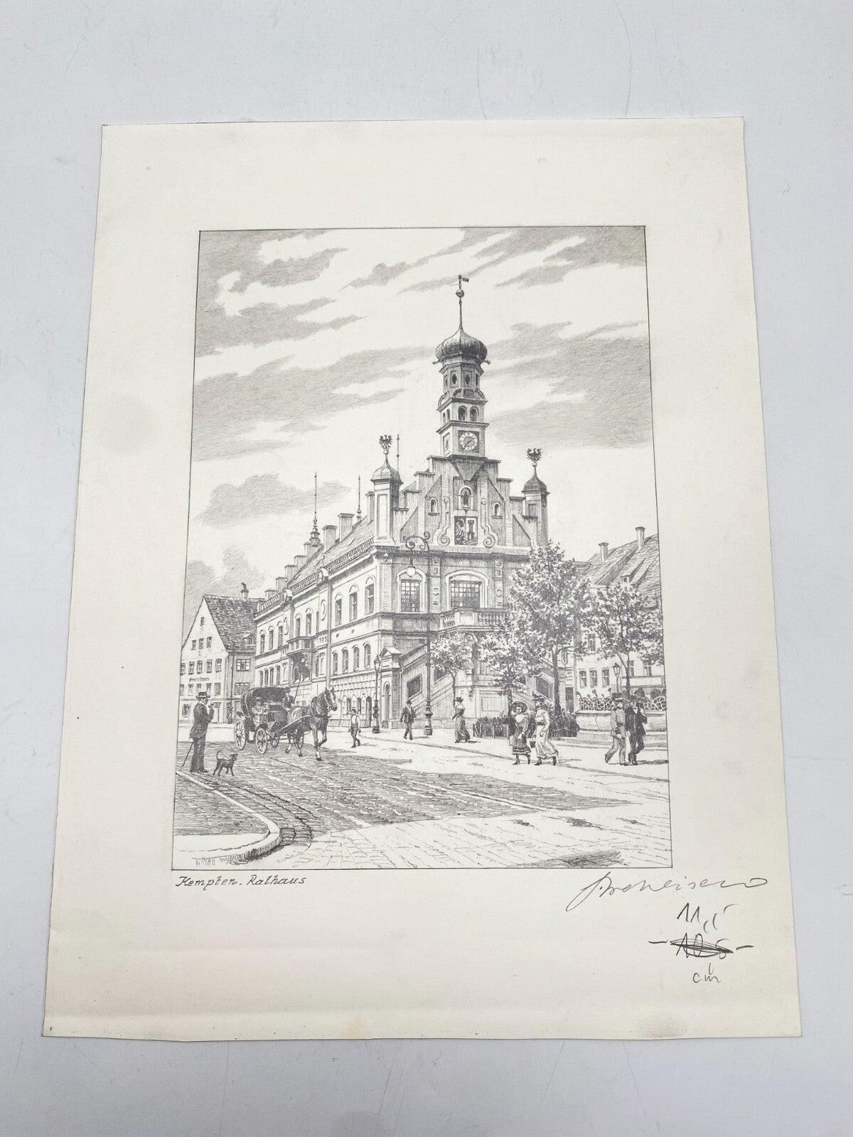 DEUTSCHER KÜNSTLER HEINZ WEHLISCH ZEICHNUNG KEMPTEN RATHAUS HANDSIGNIERT