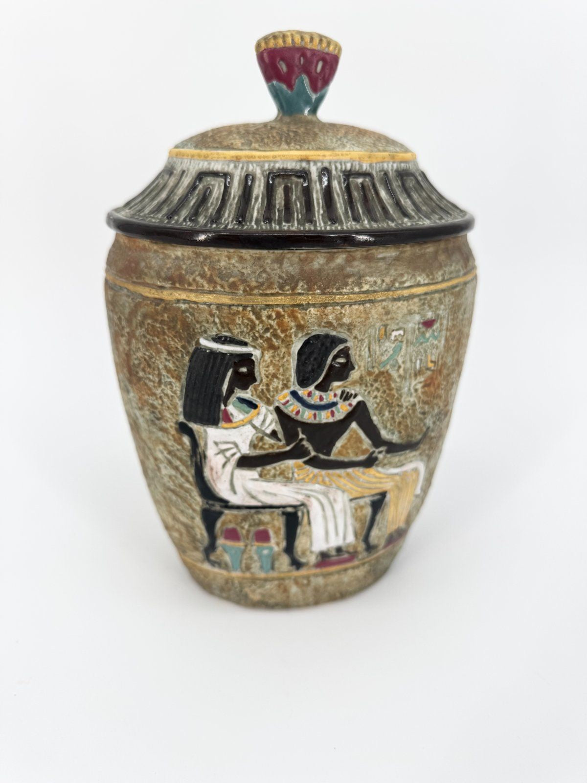 VINTAGE VASE ÄGYPTEN PHARAONEN DEKO KERAMIK MIDCENTURY HANDBEMALT
