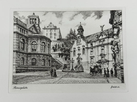 * HEINZ WEHLISCH RADIERUNG RÖMERPLATZ BADEN BADEN UM 1900 ANSICHT