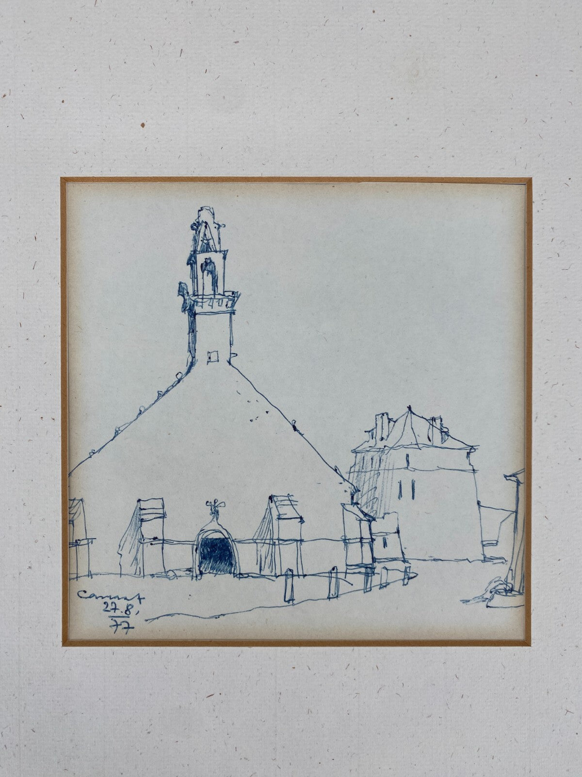 *KUGELSCHREIBERZEICHNUNG ENTWURF SKIZZE CAMARET-SUR-MER KAPELLE 1977 FRANKREICH
