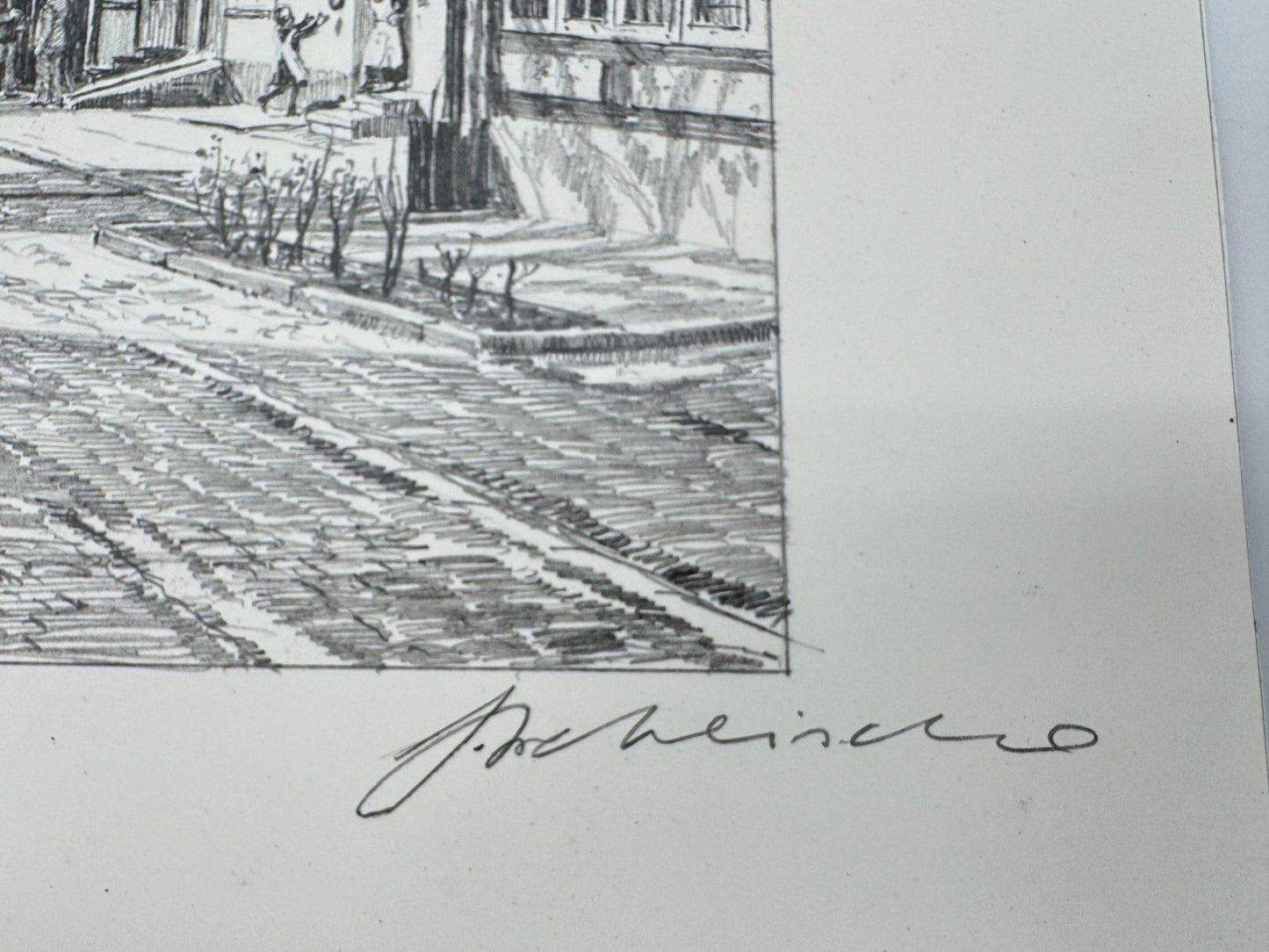 * HEINZ WEHLISCH ZEICHNUNG LEMGO AM KIRCHPLATZ ST NICOLAI ANSICHT