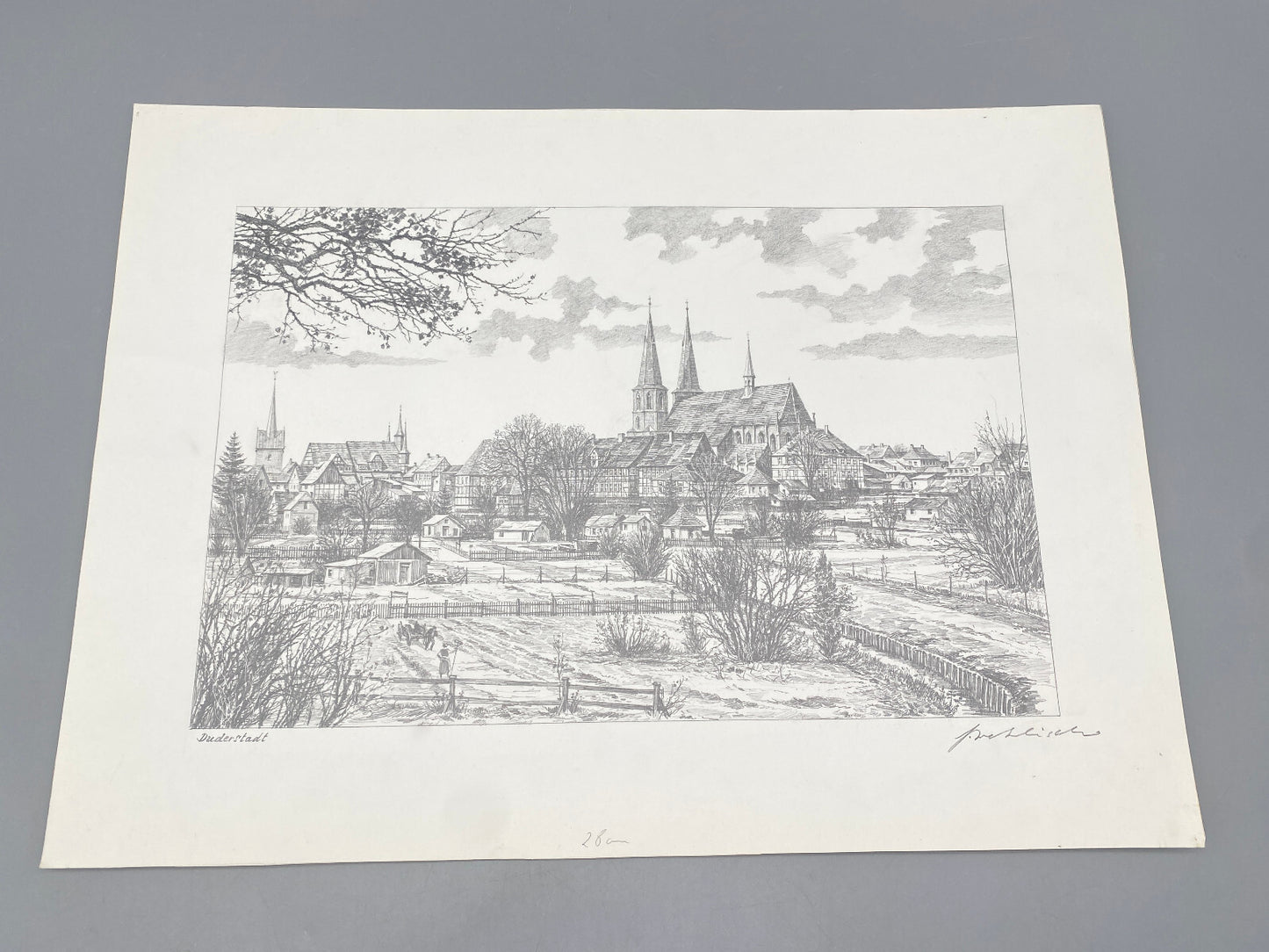 HEINZ WEHLISCH ZEICHNUNG DUDERSTADT EICHSFELD ST CYRIAKUS OBERKIRCHE HANDSIGNIER