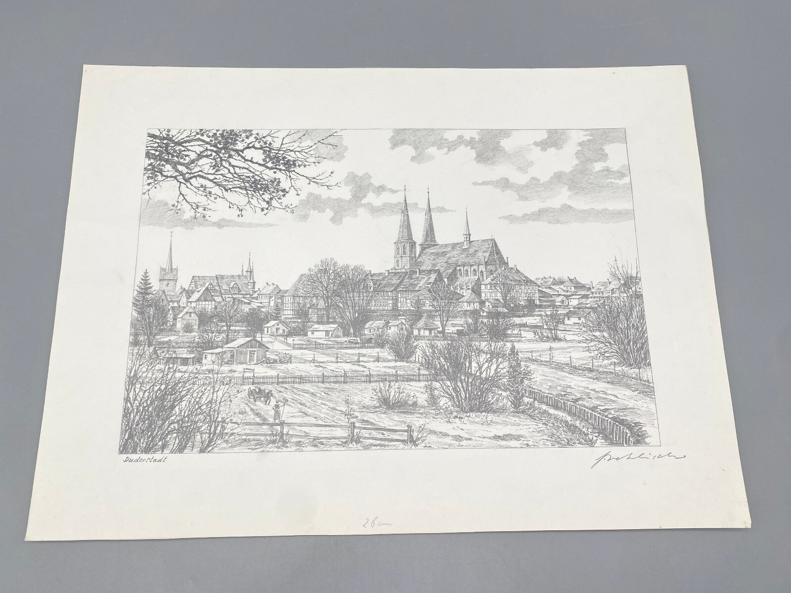 HEINZ WEHLISCH ZEICHNUNG DUDERSTADT EICHSFELD ST CYRIAKUS OBERKIRCHE HANDSIGNIER