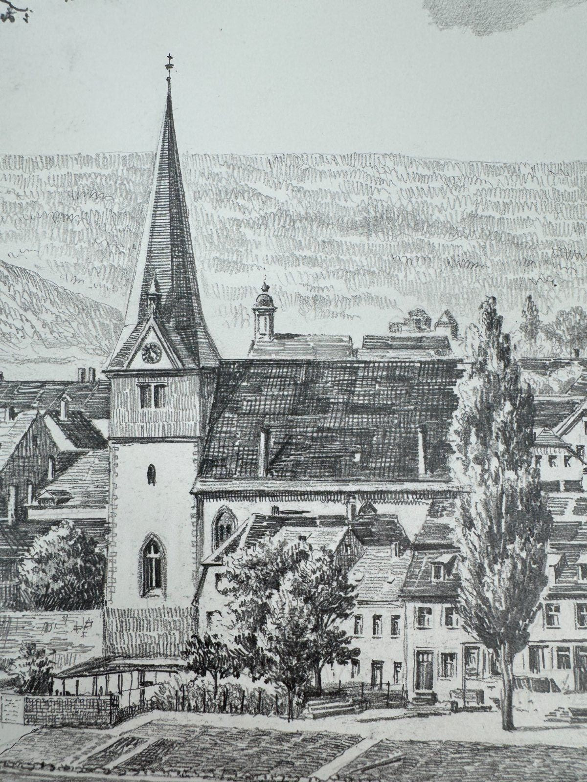 * HEINZ WEHLISCH ZEICHNUNG NECKARGEMÜND SIGNIERT