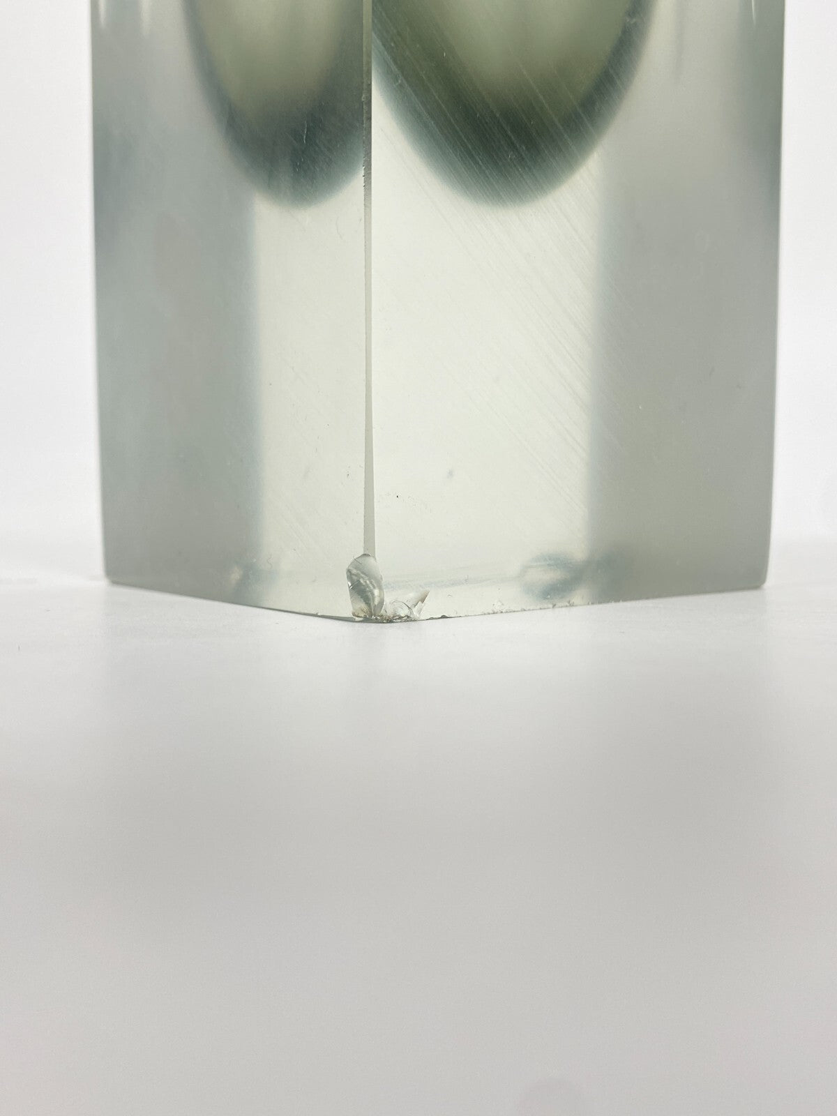 * GLAS VASE BLOCKVASE GRAU TRANSPARENT SATINIERT ÜBERFANGGLAS VINTAGE