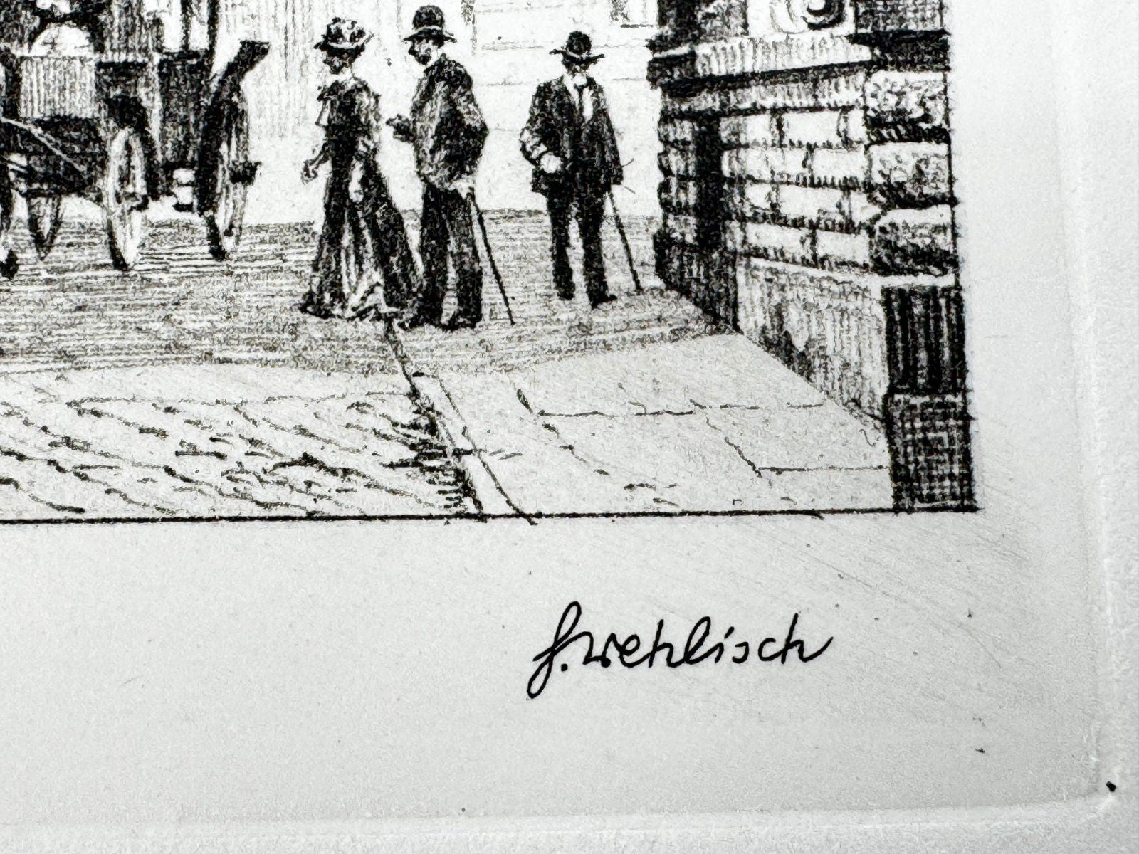* HEINZ WEHLISCH RADIERUNG RÖMERPLATZ BADEN BADEN UM 1900 ANSICHT