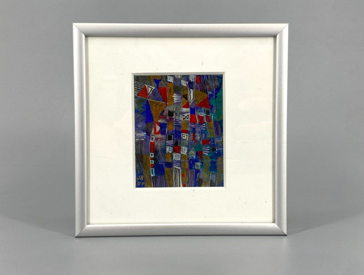 *3x ACRYLGEMÄLDE JB 2004 SIGNIERT METALLFARBEN ABSTRAKT GERAHMT