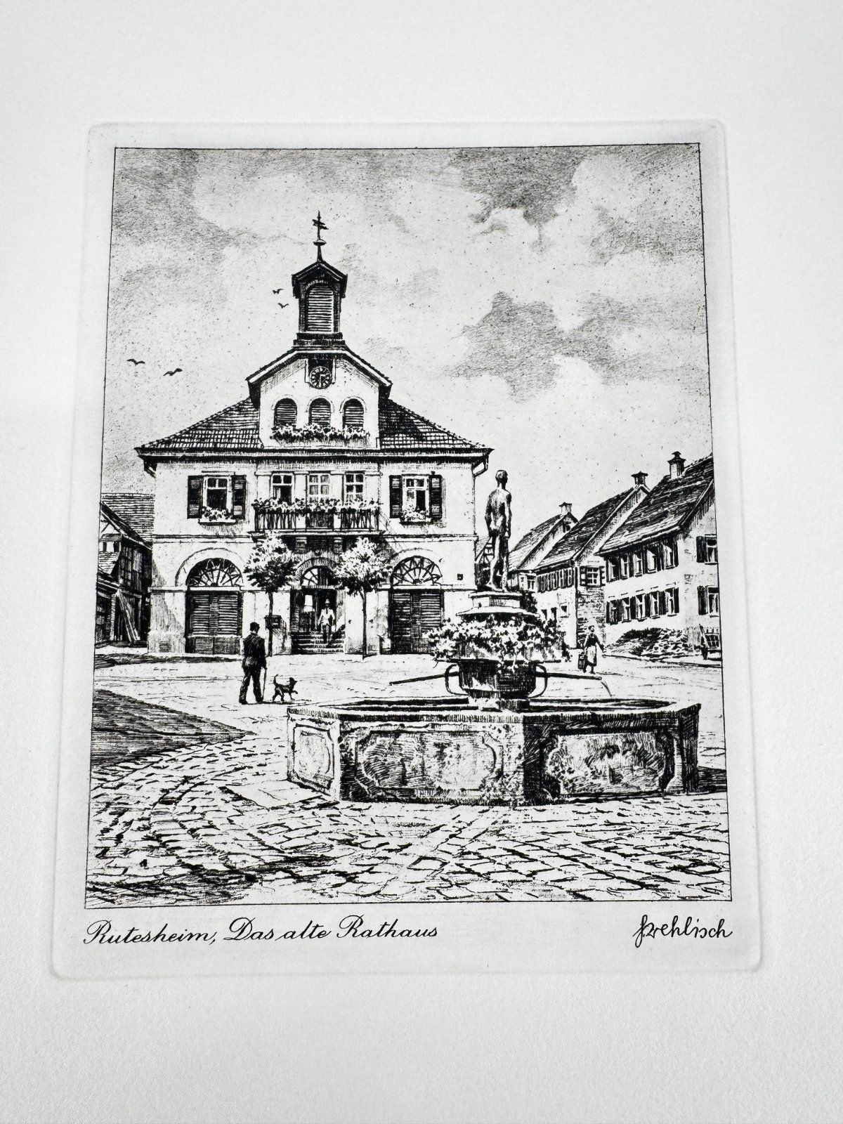 * HEINZ WEHLISCH ORIGINAL RADIERUNG RUTESHEIM DAS ALTE RATHAUS U