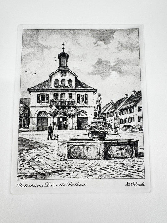* HEINZ WEHLISCH ORIGINAL RADIERUNG RUTESHEIM DAS ALTE RATHAUS U